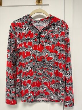 IBKUL Red Black White Zebra-Print Quarter-Zip Golf Top